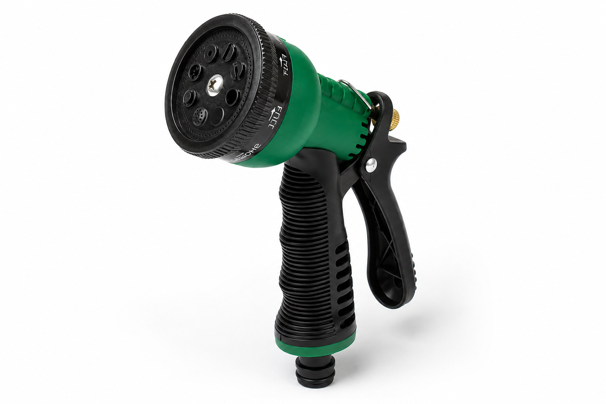 Heavy Duty Garden Hose Spray Nozzle with 8 Adjustable Spray Patterns, Water Flow Control, Hand-Free Clip & Anti-Slip Grip for Lawn, Garden & Car Cleaning