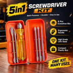 5-in-1 Screwdriver Set, 5 Interchangeable Bits, Phillips & Slotted Heads, Ergonomic Anti-Slip Handle, Portable Storage Case for Home, Electrical & Repair Work (Red)