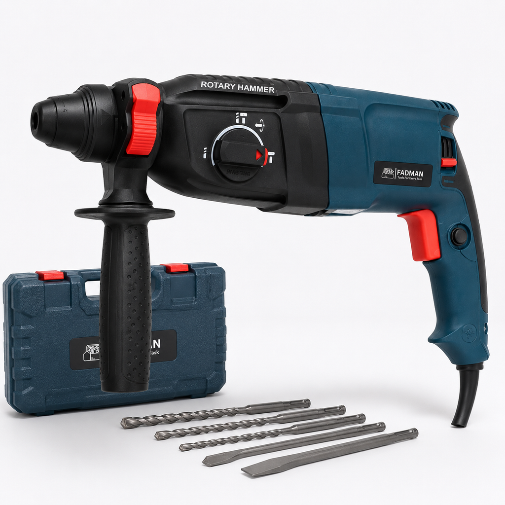 1200W 26mm Heavy Duty Rotary Hammer Drill Machine with SDS Plus Chuck, 3-Mode Drilling, Hammering & Hammer Drilling, 5 Drill Bits, Auxiliary Handle, Depth Rod & Carry Case