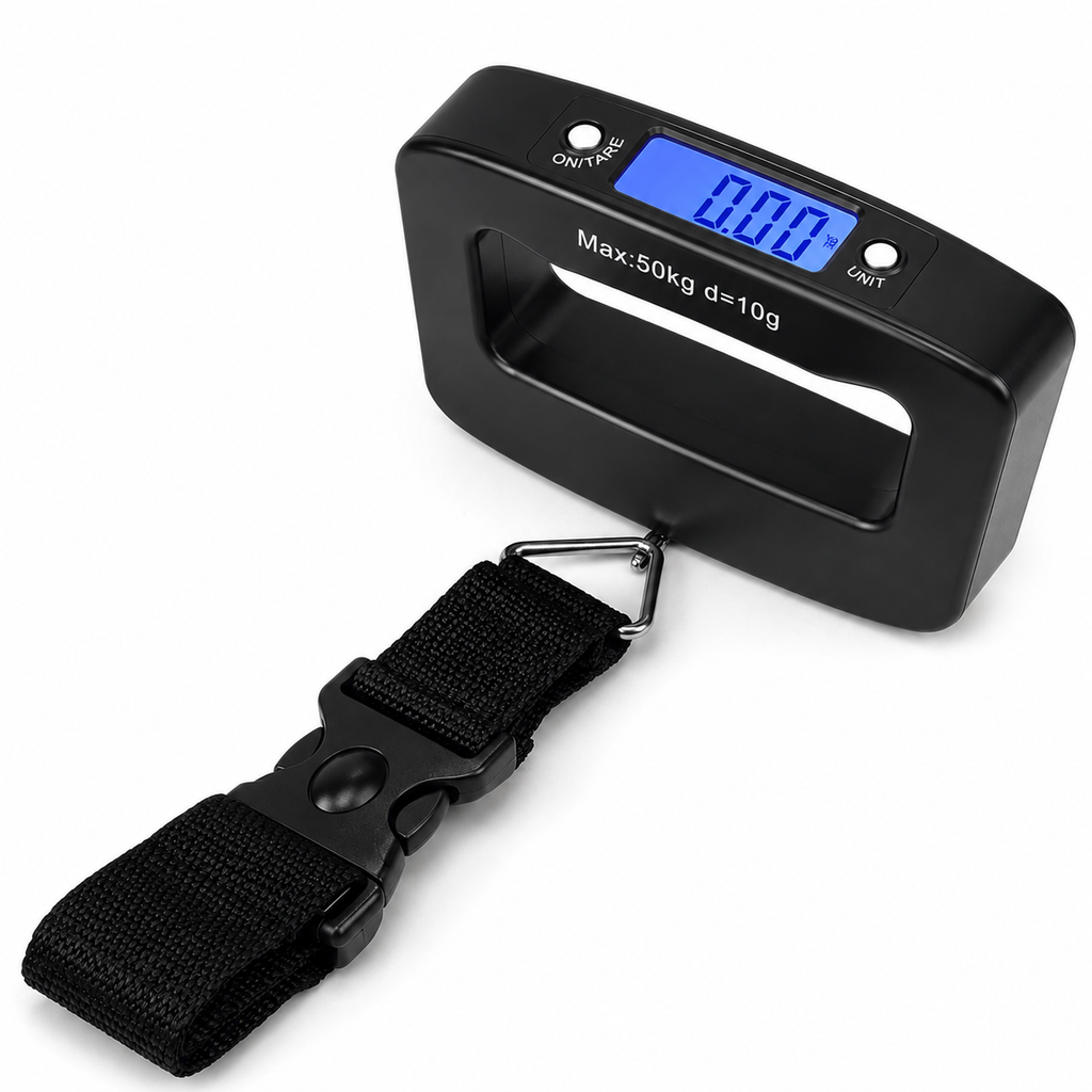 50kg Digital Hanging Luggage Weighing Scale with 10g Precision, Portable Travel Weight Machine with Adjustable Strap & LCD Display for Suitcase, Bags and Parcel