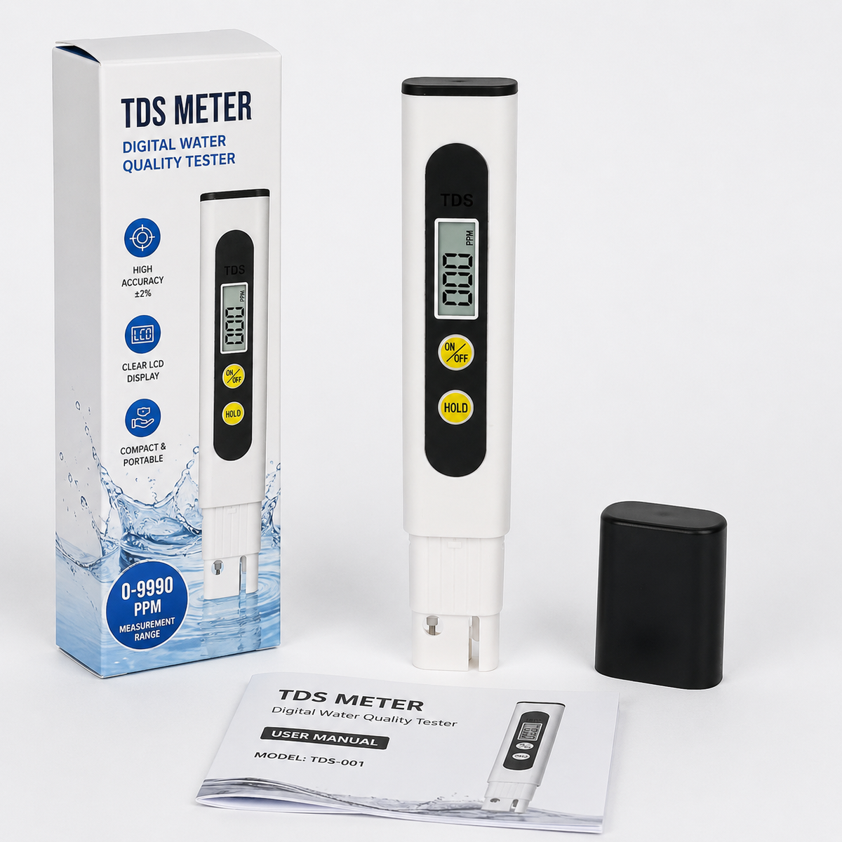 Digital TDS Meter for Water Quality Testing, Portable TDS Tester with LCD Display, PPM Water Purity Tester for Drinking Water, RO, Aquarium, Swimming Pool & Hydroponics
