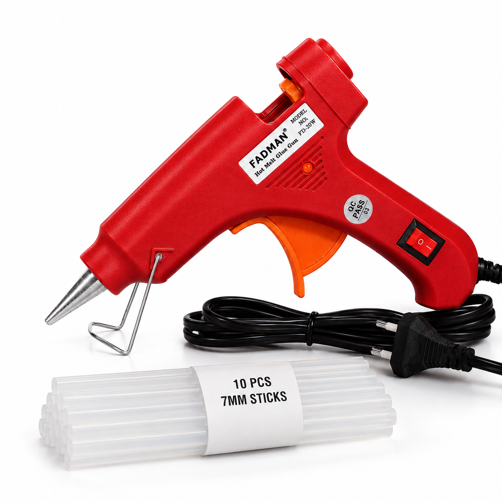 20W Hot Melt Glue Gun with 10 Pcs 7MM Glue Sticks | Mini Electric Adhesive Gun for DIY Crafts, Art, Repair & Home Projects (Red)