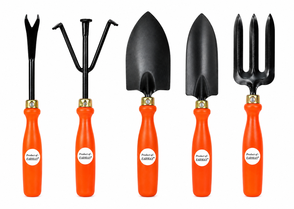 Garden Tools Set of 5 | Hand Trowel, 3-Tine Cultivator, Garden Fork, Weeder & Gardening Trowel | Heavy Duty Gardening Tools for Planting, Digging & Soil Cultivation