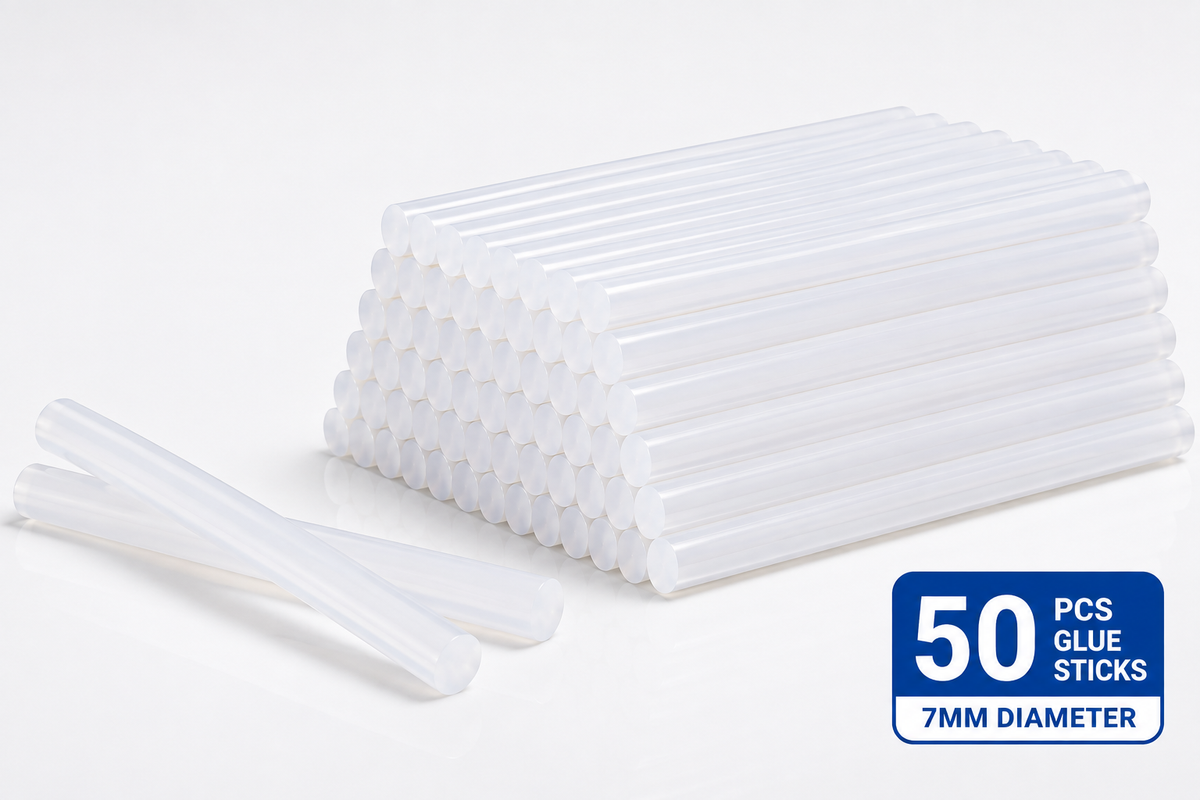 50 Pcs 7mm Transparent Hot Melt Glue Sticks for 20W Mini Glue Gun – Strong Adhesive Sticks for Craft, DIY, Art, Repair & Decoration