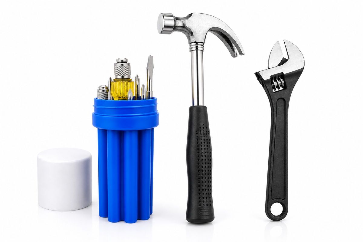 3-in-1 Hand Tool Kit with Claw Hammer, 8-in-1 Screwdriver & 200mm Adjustable Wrench, Multi-Purpose Hand Tool Set for Home Repair, DIY, Workshop & Maintenance