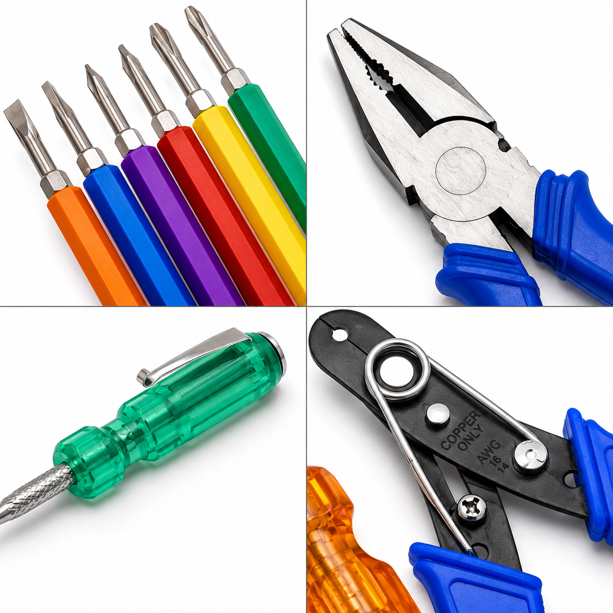 4-in-1 Multipurpose Hand Tool Kit with Combination Plier, Wire Cutter, Tester & 6-in-1 Hexagon Screwdriver Set for Home, Electrical & DIY Use