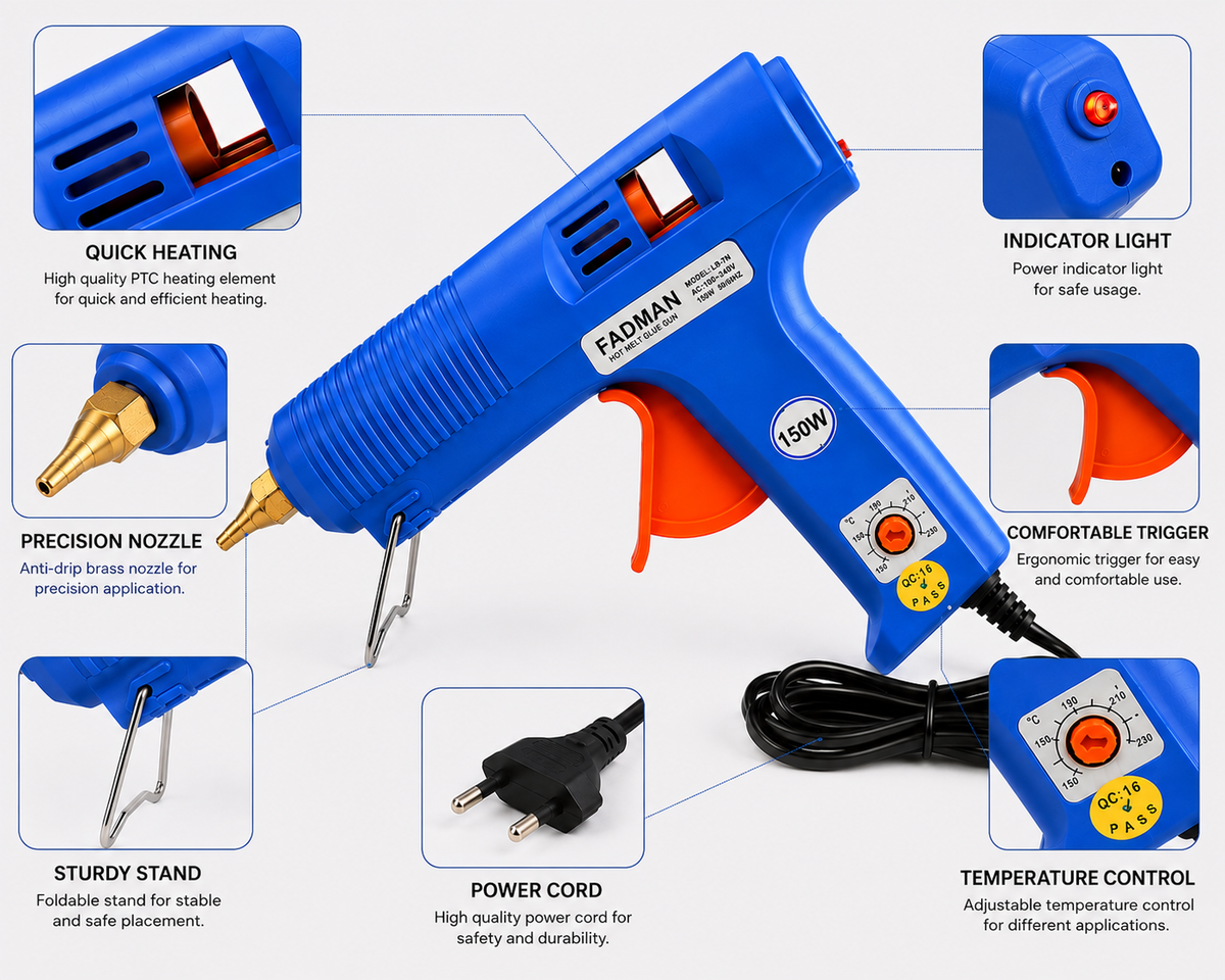 150W Hot Melt Glue Gun | High Temperature Electric Adhesive Gun for DIY, Craft, Repair, Art & Home Projects
