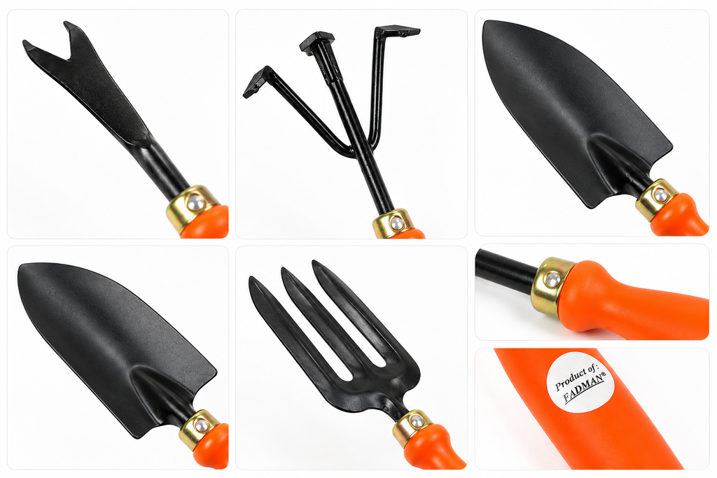 Garden Tools Set of 5 | Hand Trowel, 3-Tine Cultivator, Garden Fork, Weeder & Gardening Trowel | Heavy Duty Gardening Tools for Planting, Digging & Soil Cultivation