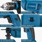 650W 13mm Electric Impact Drill Machine with Variable Speed, Forward & Reverse Function, Auxiliary Handle & Depth Gauge | 2800 RPM Heavy Duty Power Drill for Wood, Metal, Concrete & Home DIY