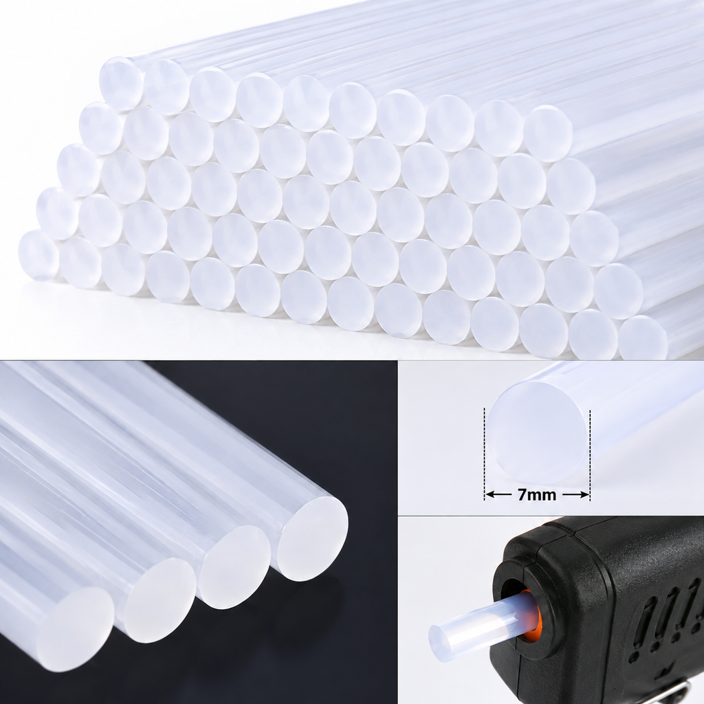 100 Pcs 7mm Transparent Hot Melt Glue Sticks for 20W Mini Glue Gun – Strong Adhesive Sticks for Craft, DIY, Art, Repair & Decoration