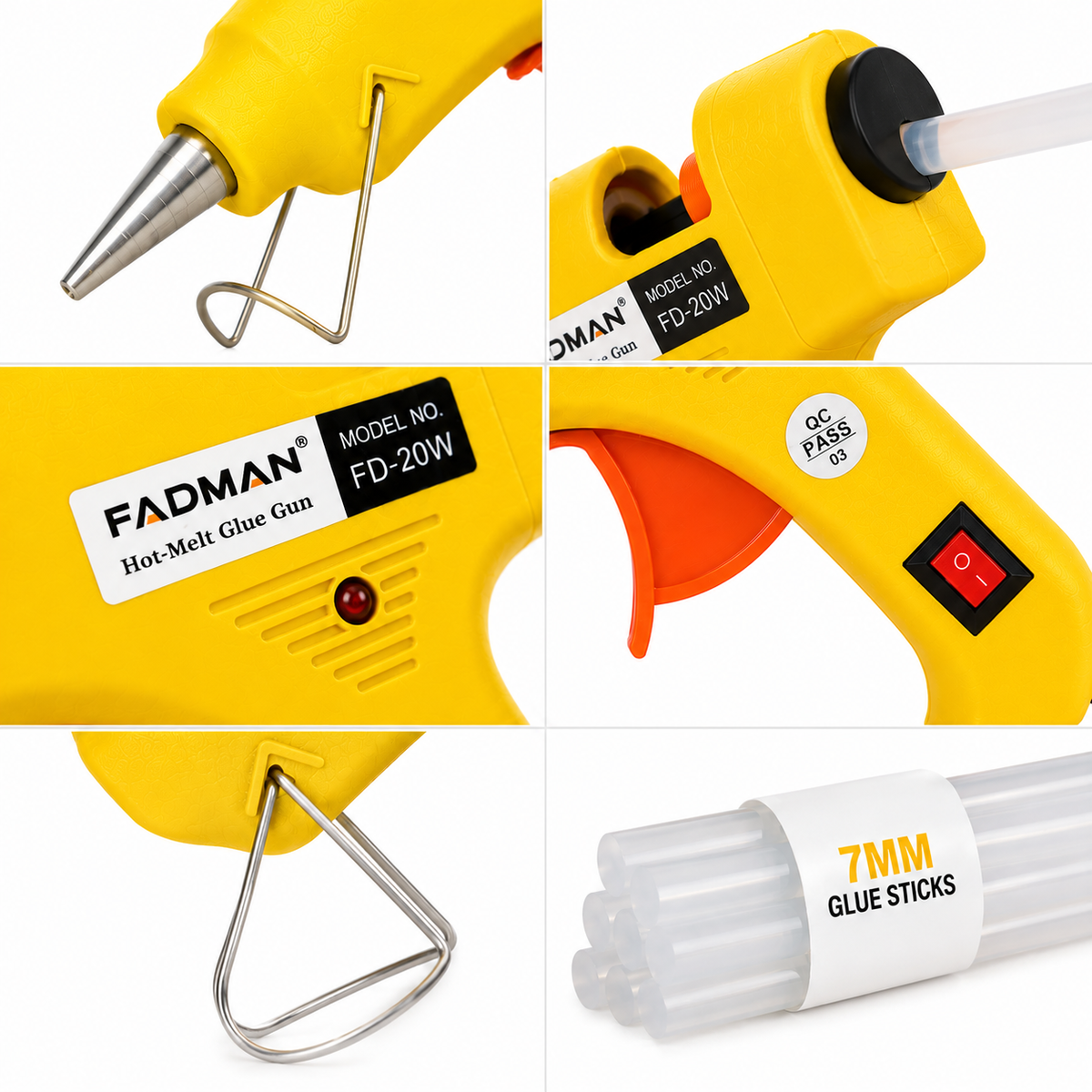 20W Hot Melt Glue Gun with 5 Pcs 7MM Glue Sticks | Mini Electric Adhesive Gun for DIY Crafts, Art, Repair & Home Projects (Yellow)