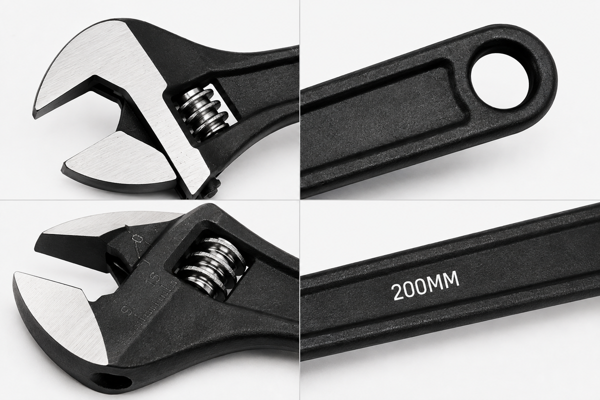 200MM Adjustable Wrench, Heavy Duty Adjustable Spanner with Chrome Finish, Wide Jaw for Plumbing, Automotive, Mechanical & DIY Work