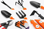 Garden Tools Set of 8 | Big Trowel, Small Trowel, Garden Fork, Hand Weeder, Cultivator, Pruning Cutter, Garden Gloves & Khurpa | Heavy Duty Gardening Tool Kit for Home, Lawn, Plants & Outdoor Use