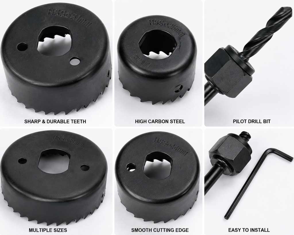 4-Piece Hole Saw Cutter Set with Drill Bit & Allen Key