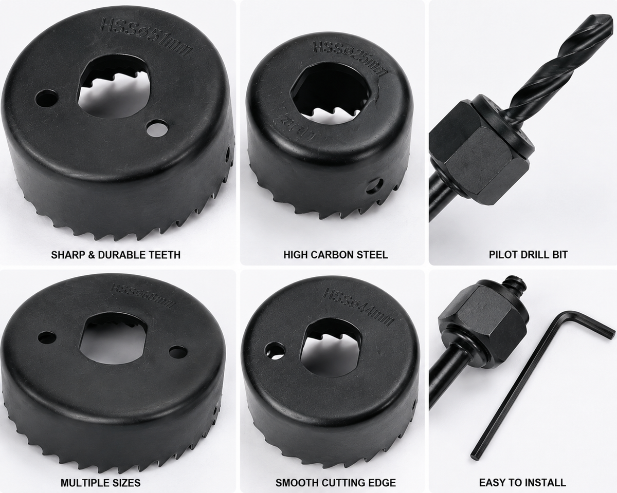 4-Piece Hole Saw Cutter Set with Drill Bit & Allen Key