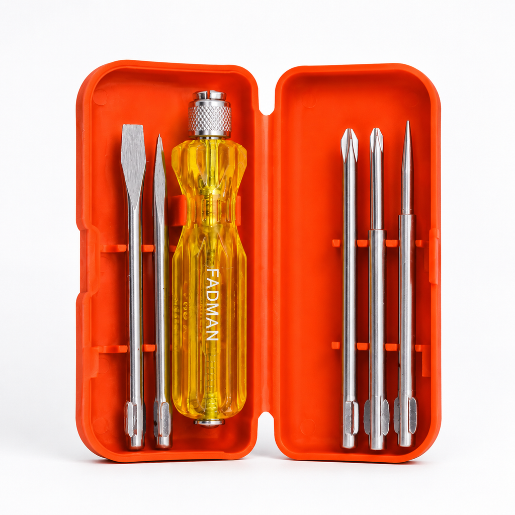 5-in-1 Screwdriver Set, 5 Interchangeable Bits, Phillips & Slotted Heads, Ergonomic Anti-Slip Handle, Portable Storage Case for Home, Electrical & Repair Work (Red)