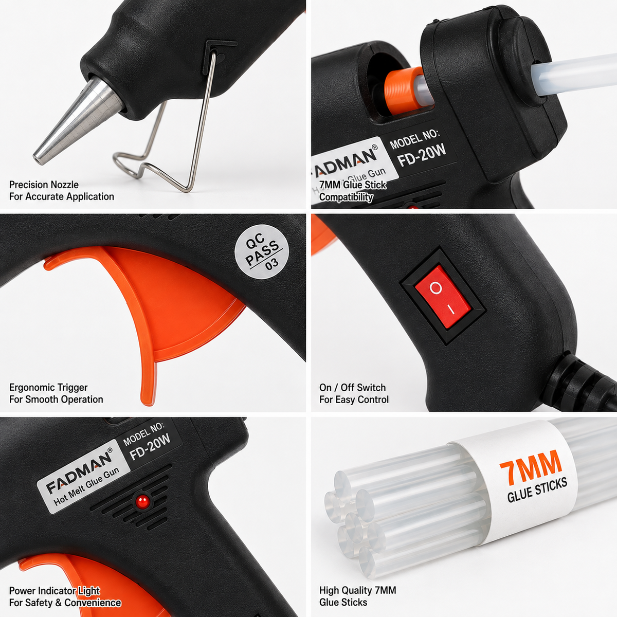 20W Hot Melt Glue Gun with 5 Pcs 7MM Glue Sticks | Mini Electric Adhesive Gun for DIY Crafts, Art, Repair & Home Projects (Black)