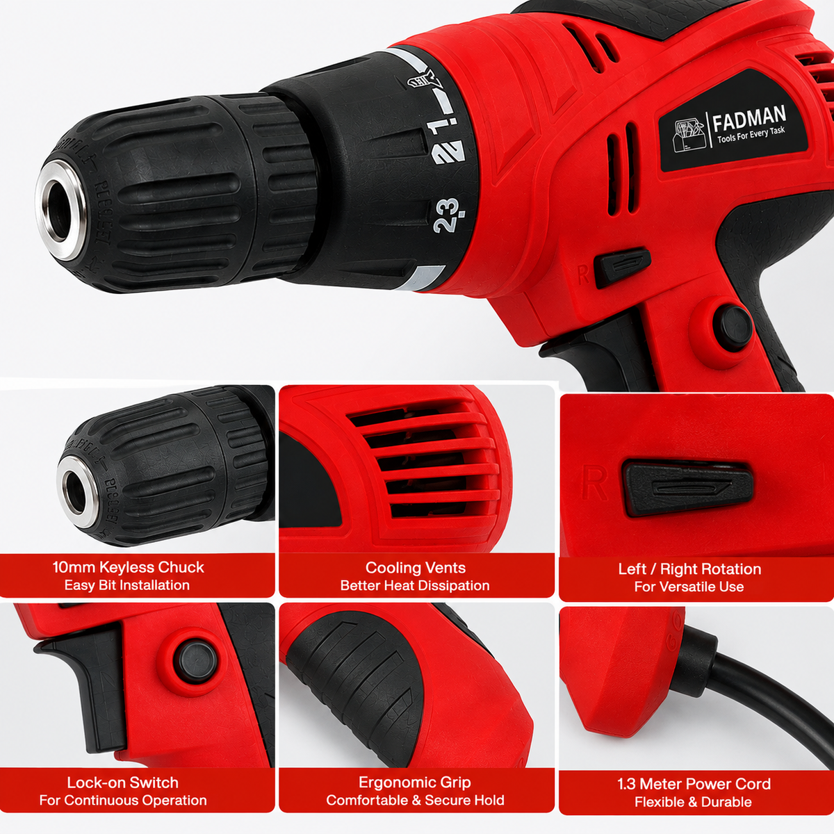 400W Electric Screwdriver Drill Machine 10mm Keyless Chuck | Variable Speed Reversible Drill | Corded Power Drill for Wood, Metal & DIY Home Repair