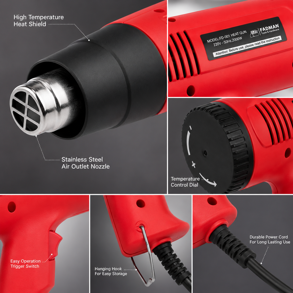 2000W Heat Gun with 2 Temperature Settings & Airflow Control, Hot Air Gun with Nozzle Attachment for Paint Removal, PVC Shrink Wrapping, Crafting, Electronics Repair & DIY Projects