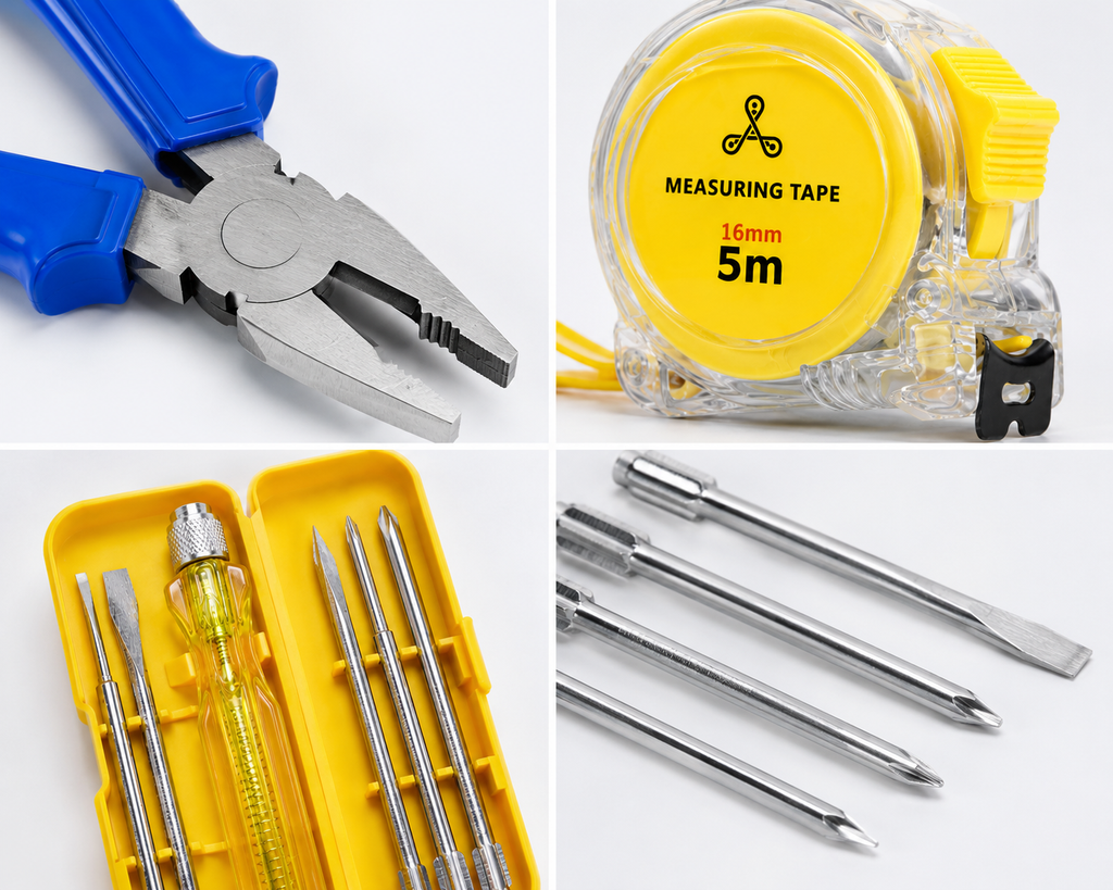 3-in-1 Hand Tool Kit with Combination Plier, 5-in-1 Interchangeable Screwdriver Set & 5 Meter Measuring Tape for Home, DIY & Repair Work
