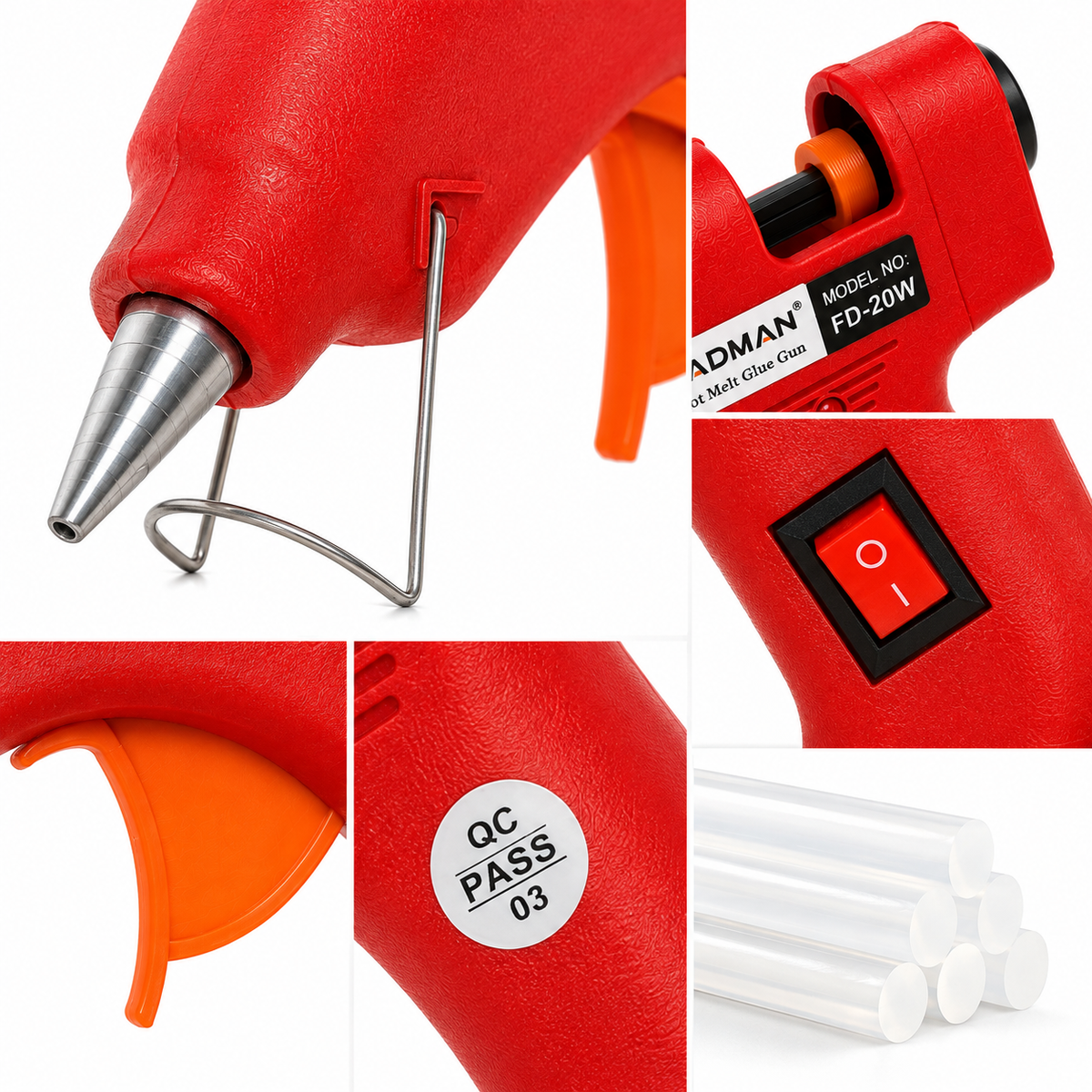 20W Hot Melt Glue Gun with 5 Pcs 7MM Glue Sticks | Mini Electric Adhesive Gun for DIY Crafts, Art, Repair & Home Projects (Red)