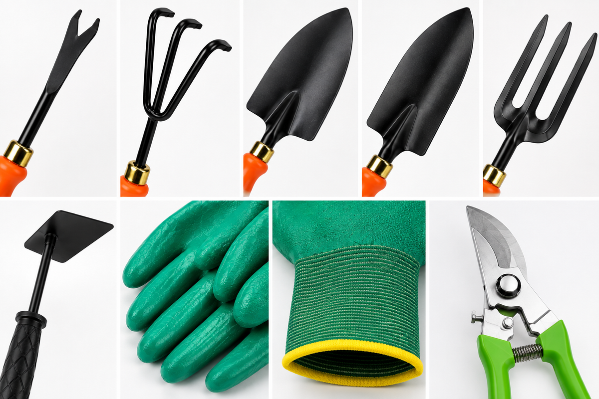 Garden Tools Set of 8 | Big Trowel, Small Trowel, Weeder, 3-Tine Cultivator, Khurpa, Pruning Cutter, Garden Fork & Gardening Gloves | Heavy Duty Gardening Tool Kit for Home, Lawn, Plants & Outdoor Use