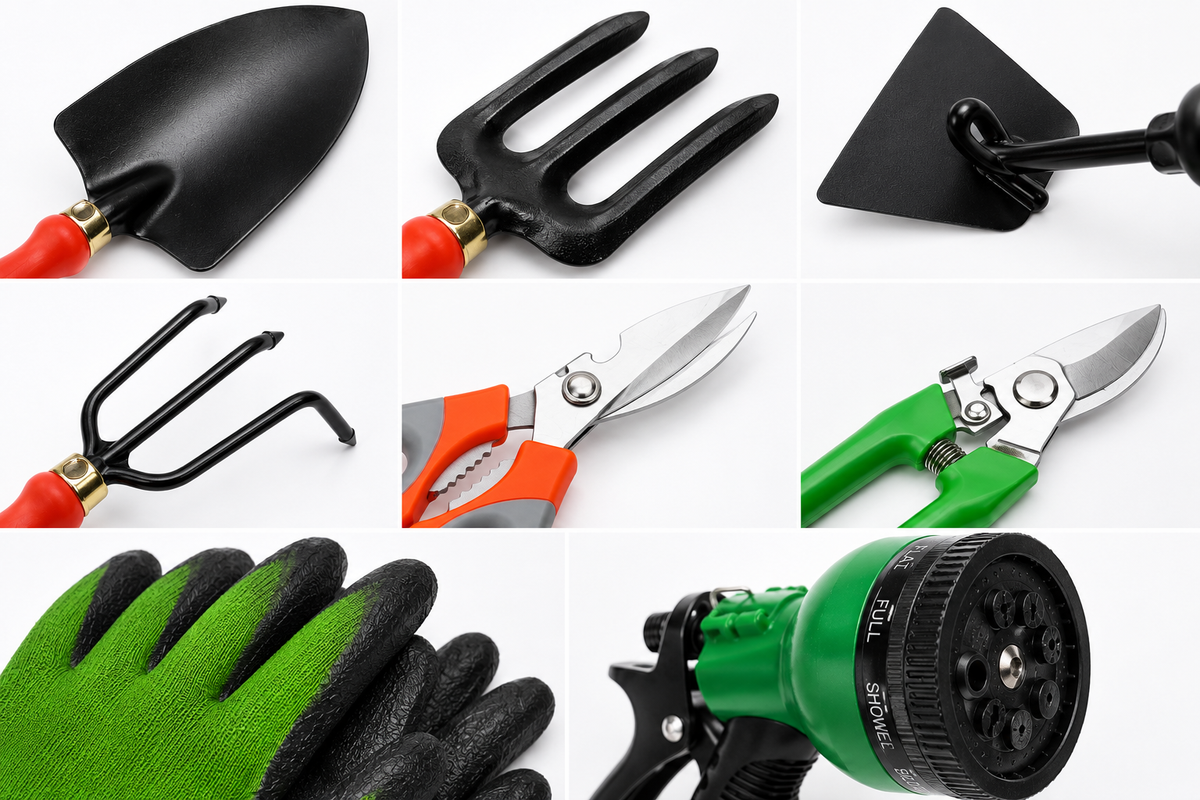 Garden Tools Set of 8 | Hand Trowel, 3-Tine Cultivator, Garden Fork, Khurpa, Pruning Cutter, Garden Scissors, Water Spray Nozzle & Gardening Gloves | Heavy Duty Gardening Tool Kit for Home, Lawn, Plants & Outdoor Use