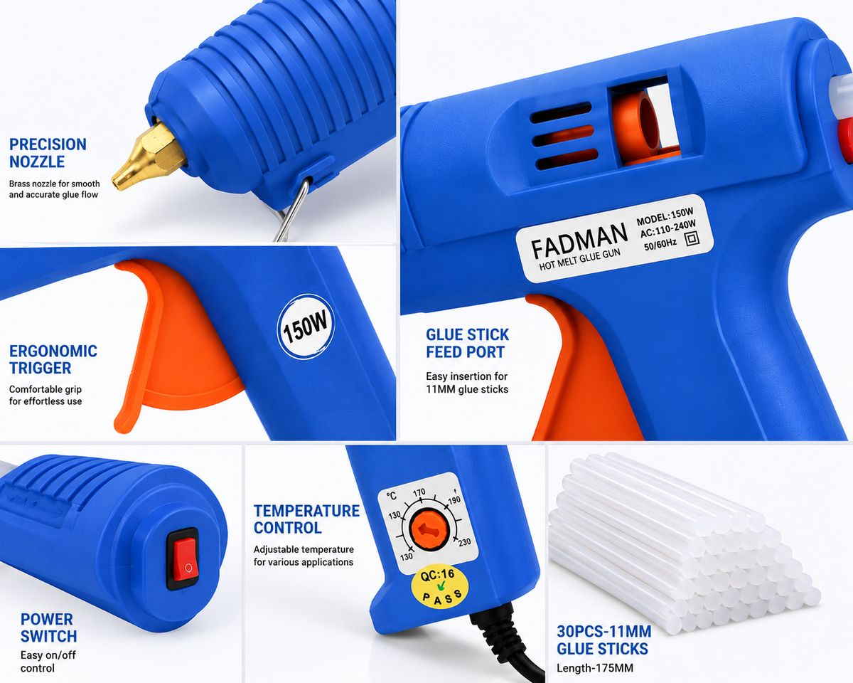 150W Hot Melt Glue Gun with 30 Pcs 11MM Glue Sticks | High Temperature Electric Adhesive Gun for DIY, Craft, Repair, Art & Home Projects