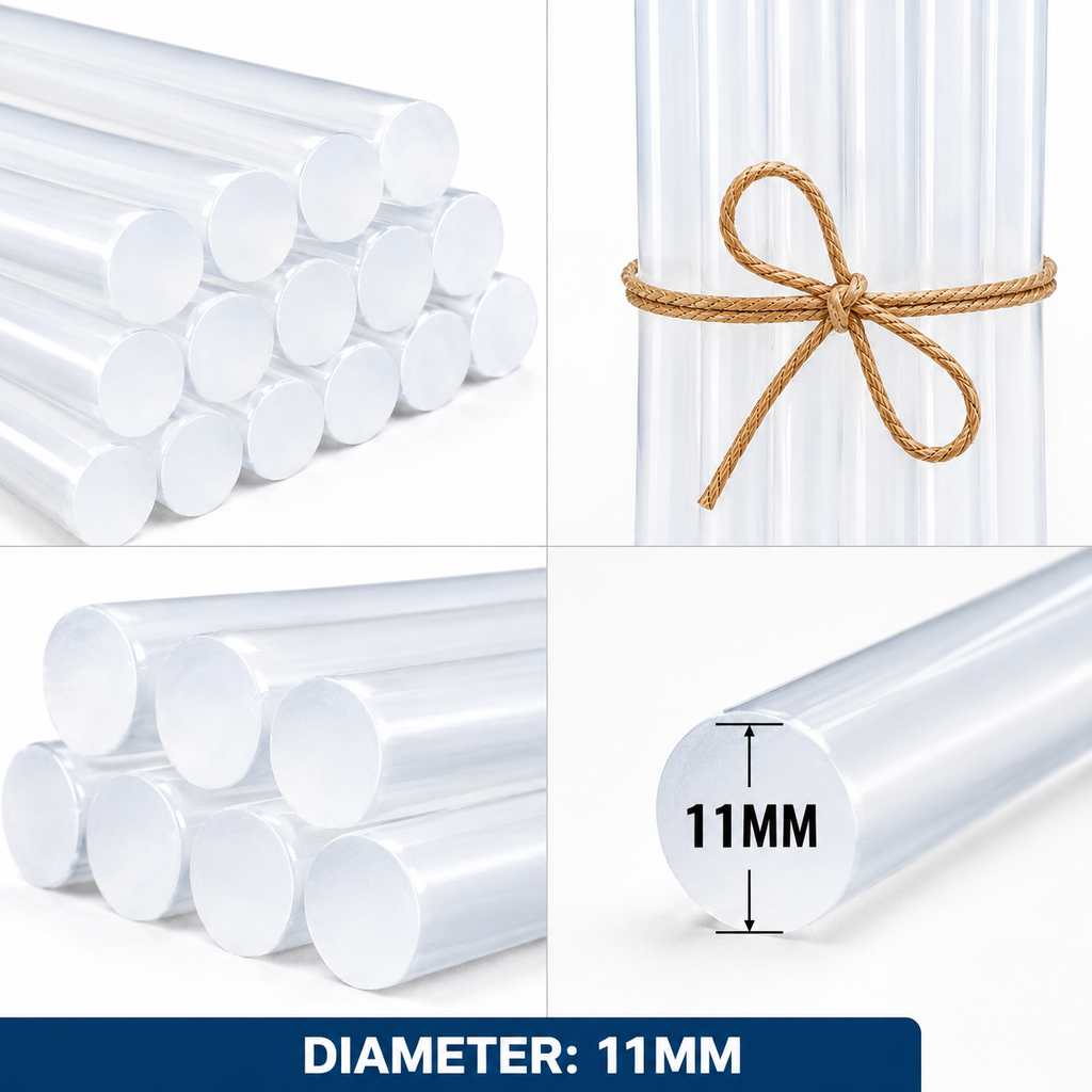 10 Pcs 11MM Hot Melt Glue Sticks, 7 Inch Transparent Adhesive Sticks for 40W to 150W Glue Guns, Strong Bonding for Craft, DIY, Repair & Decoration
