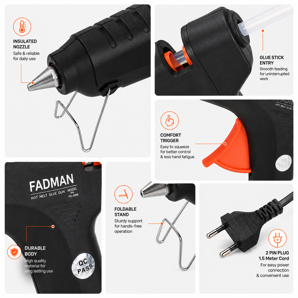 40W Hot Melt Glue Gun | High Temperature Electric Adhesive Gun for Craft, DIY, Repair & Decoration