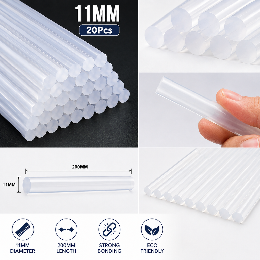 20 Pcs 11MM Hot Melt Glue Sticks, 7 Inch Transparent Adhesive Sticks for 40W to 150W Glue Guns, Strong Bonding for Craft, DIY, Repair & Decoration