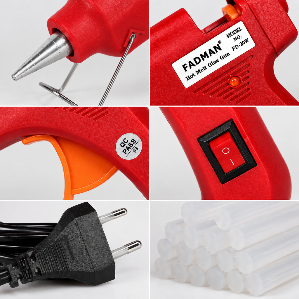 20W Hot Melt Glue Gun with 10 Pcs 7MM Glue Sticks | Mini Electric Adhesive Gun for DIY Crafts, Art, Repair & Home Projects (Red)