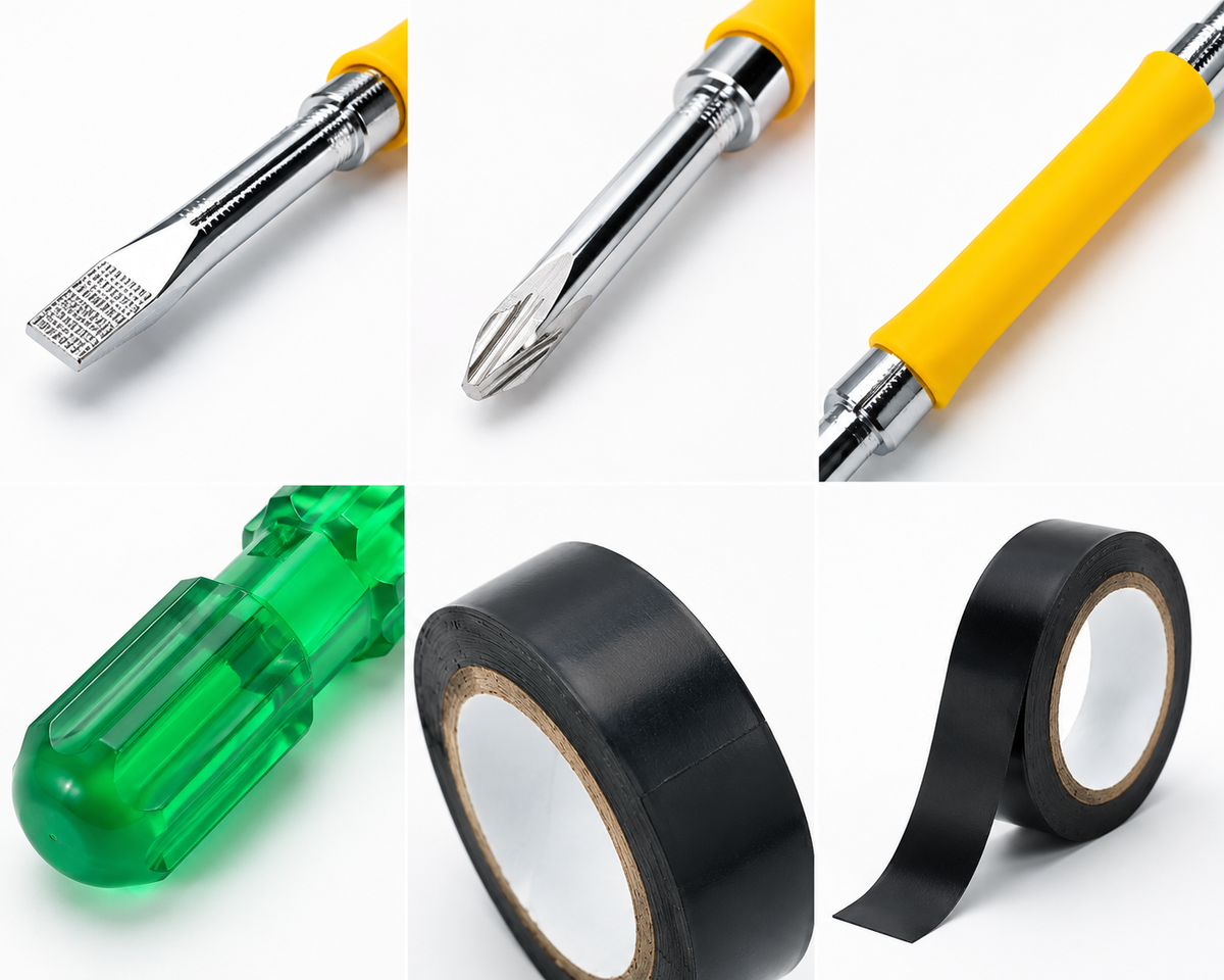 2-in-1 Screwdriver & Electrical Insulation Tape Combo | Dual-Ended Screwdriver Tool with Black PVC Tape for Home, Electrical & Repair Work
