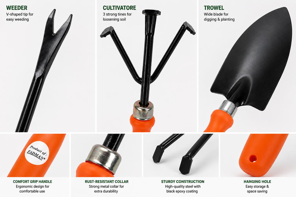 Garden Tool Set for Gardening – Weeder, Cultivator & Big Trowel Hand Tools for Soil Loosening, Weeding & Planting