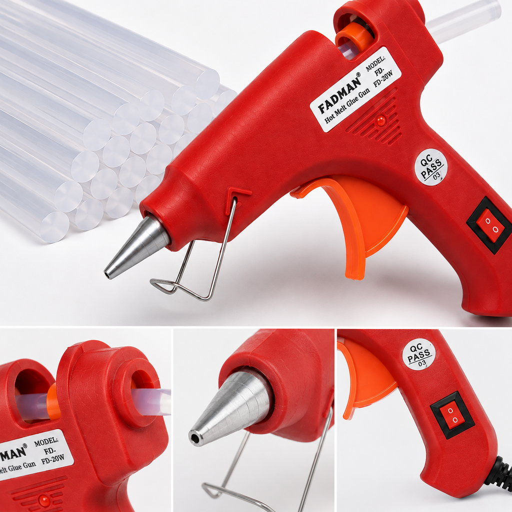 20W Hot Melt Glue Gun with 50 Pcs 7MM Glue Sticks | Mini Electric Adhesive Gun for DIY Crafts, Art, Repair & Home Projects (Red)