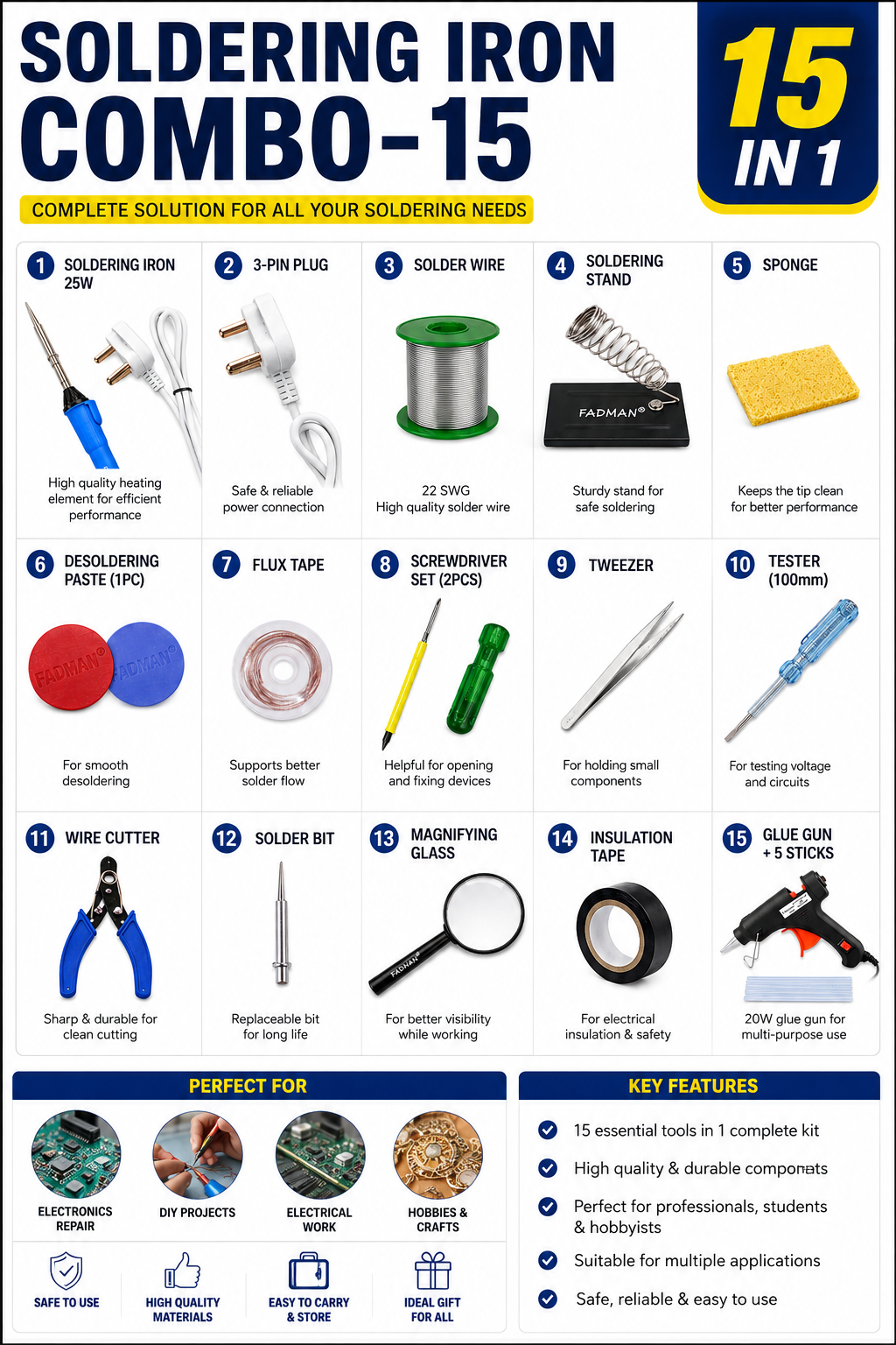 25W SOLDERING IRON KIT PACK OF 15