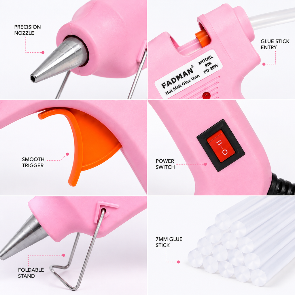20W Hot Melt Glue Gun with 50 Pcs 7MM Glue Sticks | Mini Electric Adhesive Gun for DIY Crafts, Art, Repair & Home Projects (Pink)