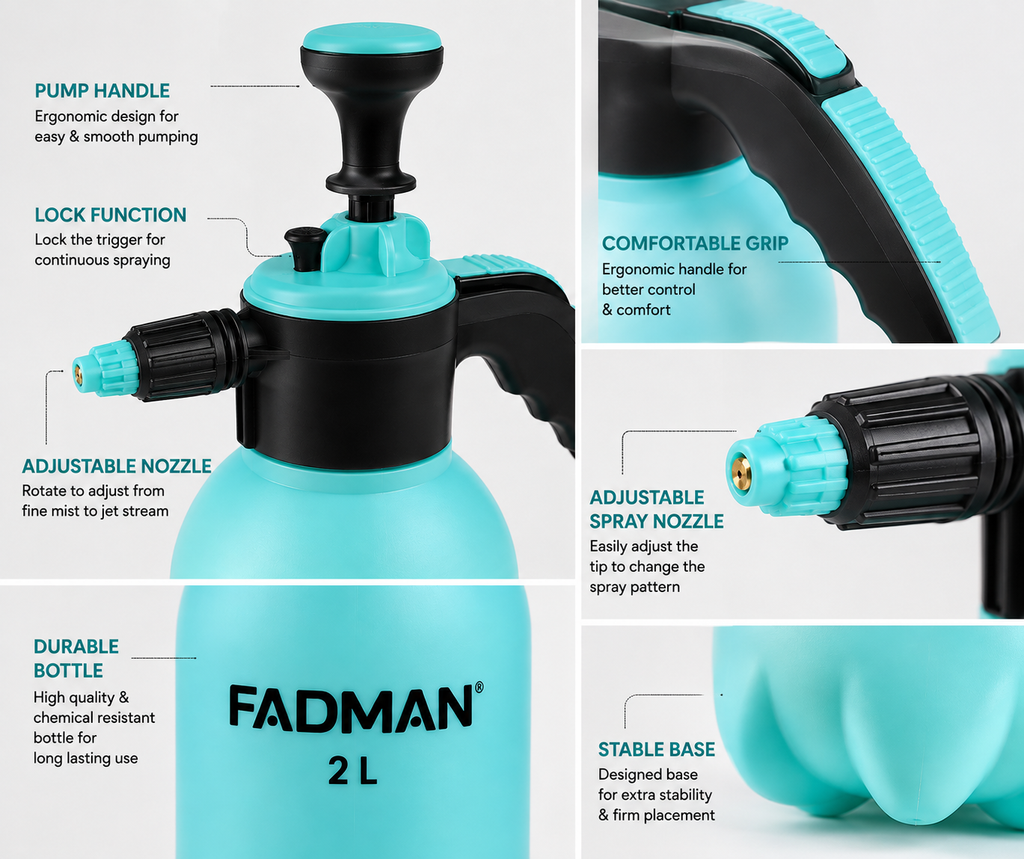 2 L Pressure Garden Sprayer with Adjustable Nozzle, Manual Pump, Lockable Trigger & Ergonomic Handle for Gardening, Plant Care, Car Washing & Home Cleaning