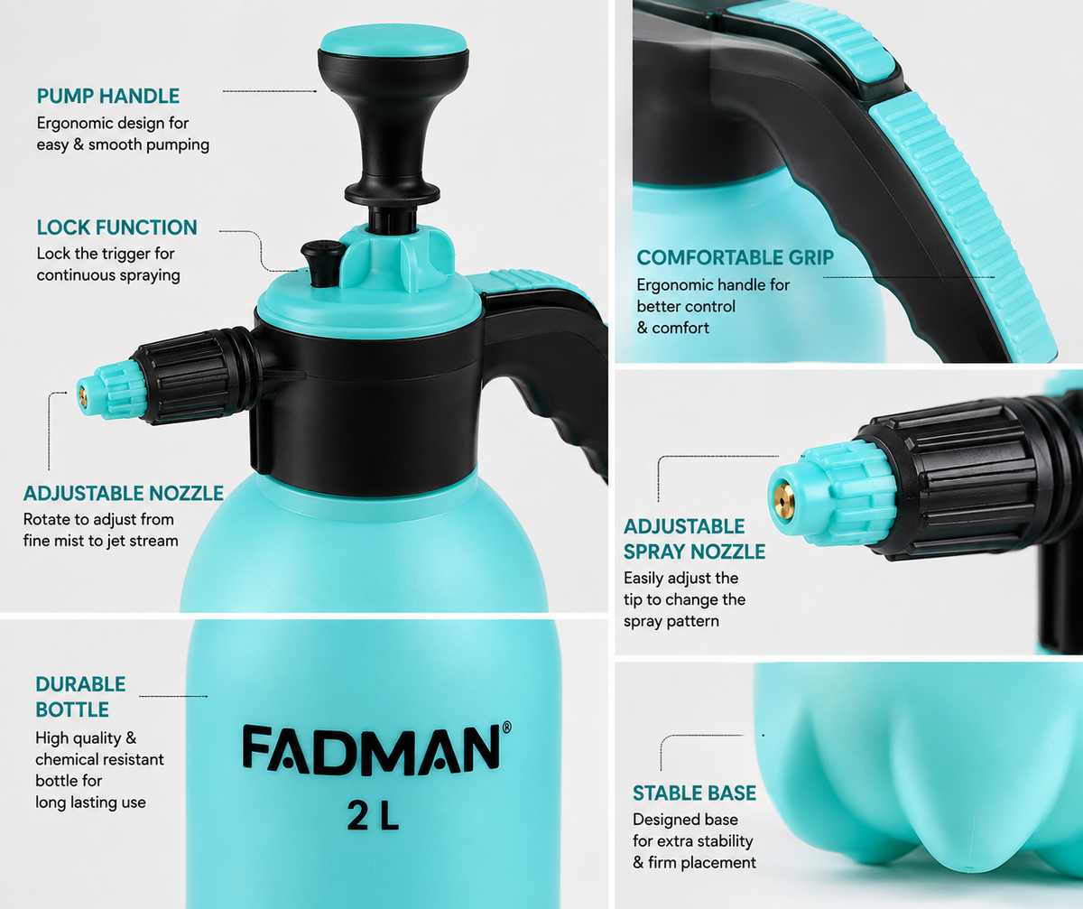 2 L Pressure Garden Sprayer with Adjustable Nozzle, Manual Pump, Lockable Trigger & Ergonomic Handle for Gardening, Plant Care, Car Washing & Home Cleaning