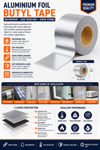 Aluminium Foil Waterproof Repair Tape 5cm x 5M, Self Adhesive Heavy Duty Leak Sealing Tape for Roof, Wall, Floor, Metal, Window, Pipe & Container Repair