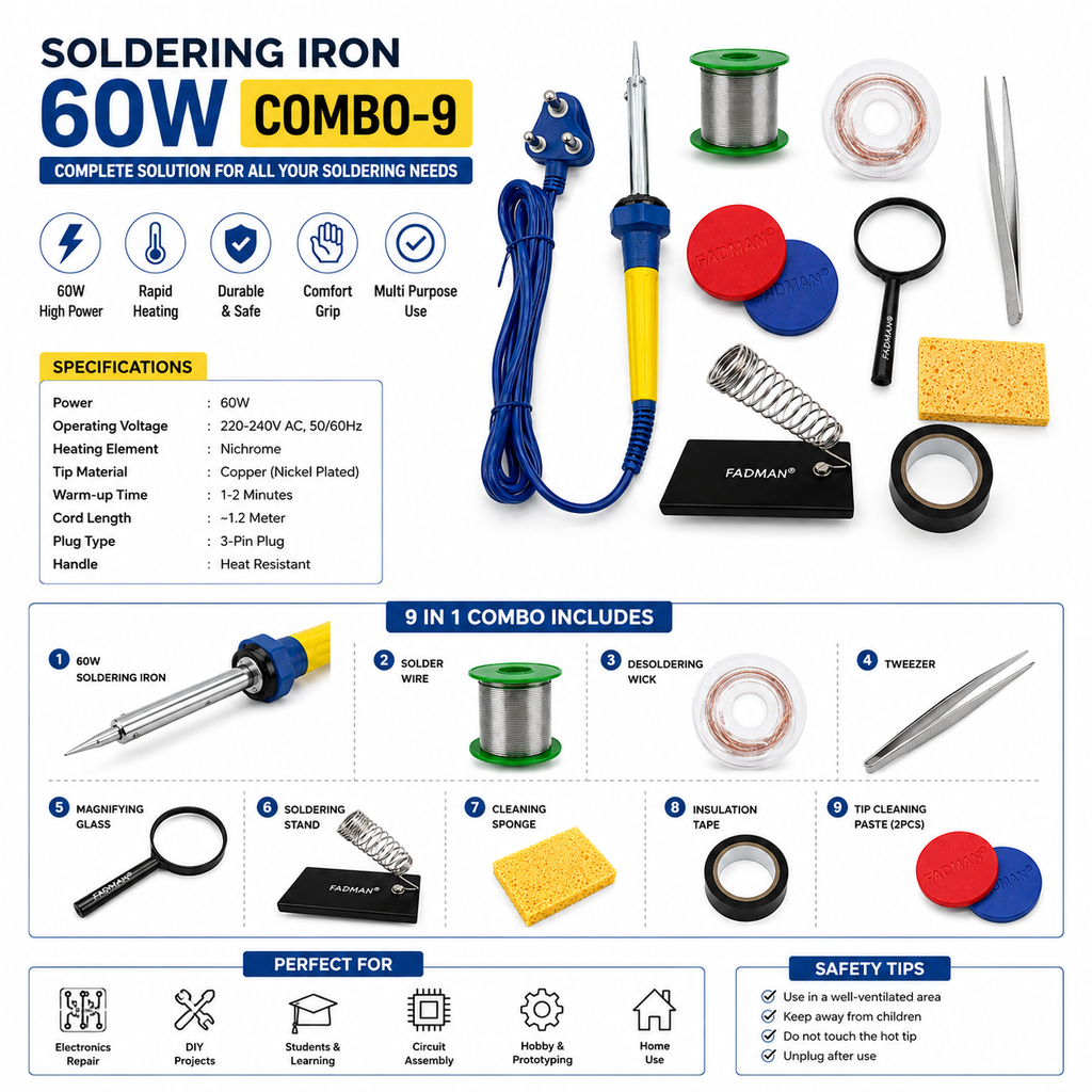 60W SOLDERING IRON KIT PACK OF 9