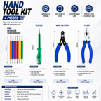 4-in-1 Multipurpose Hand Tool Kit with Combination Plier, Wire Cutter, Tester & 6-in-1 Hexagon Screwdriver Set for Home, Electrical & DIY Use