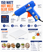 150W Hot Melt Glue Gun with 5 Pcs 11MM Glue Sticks | High Temperature Electric Adhesive Gun for DIY, Craft, Repair, Art & Home Projects