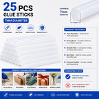 25 Pcs 7mm Transparent Hot Melt Glue Sticks for 20W Mini Glue Gun – Strong Adhesive Sticks for Craft, DIY, Art, Repair & Decoration