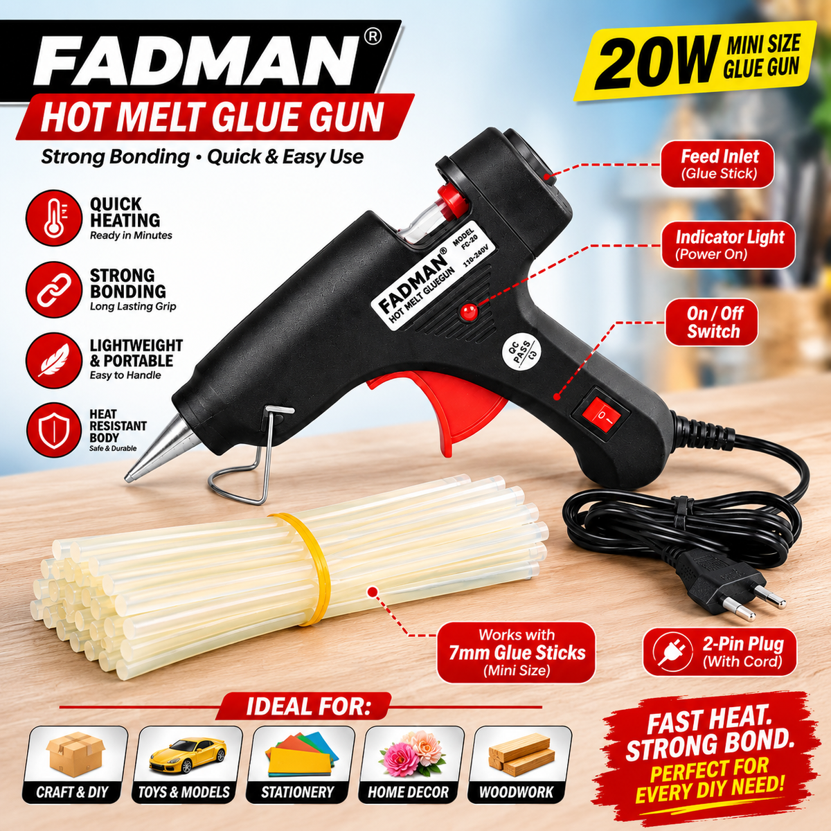 20W Hot Melt Glue Gun with 25 Pcs 7MM Glue Sticks | Mini Electric Adhesive Gun for DIY Crafts, Art, Repair & Home Projects (Black)