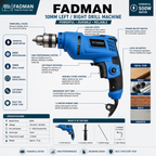 500W 10mm Electric Drill Machine with Variable Speed, Forward & Reverse Rotation, 2800 RPM, Lock-On Switch, Cooling Vents & 1.3 Meter Power Cord for Home, DIY & Professional Use
