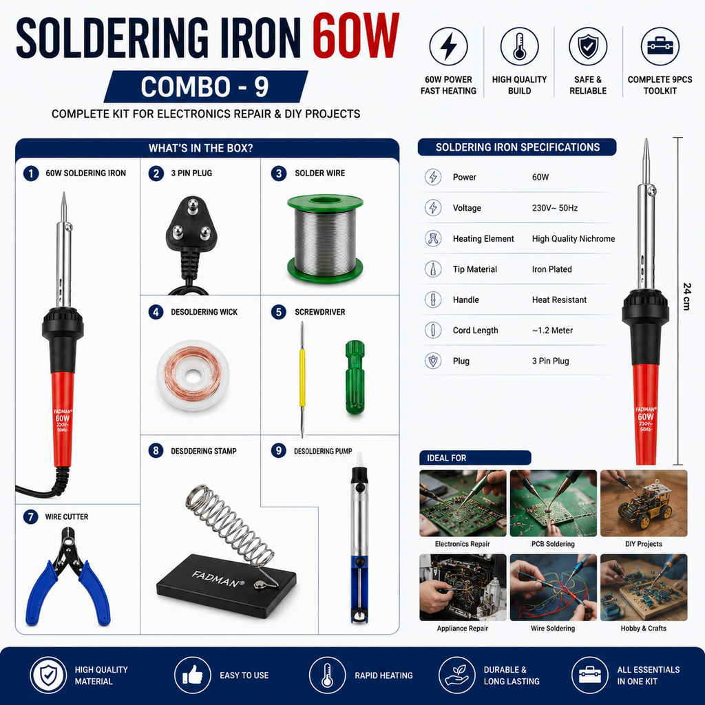 60W SOLDERING IRON KIT PACK OF 9