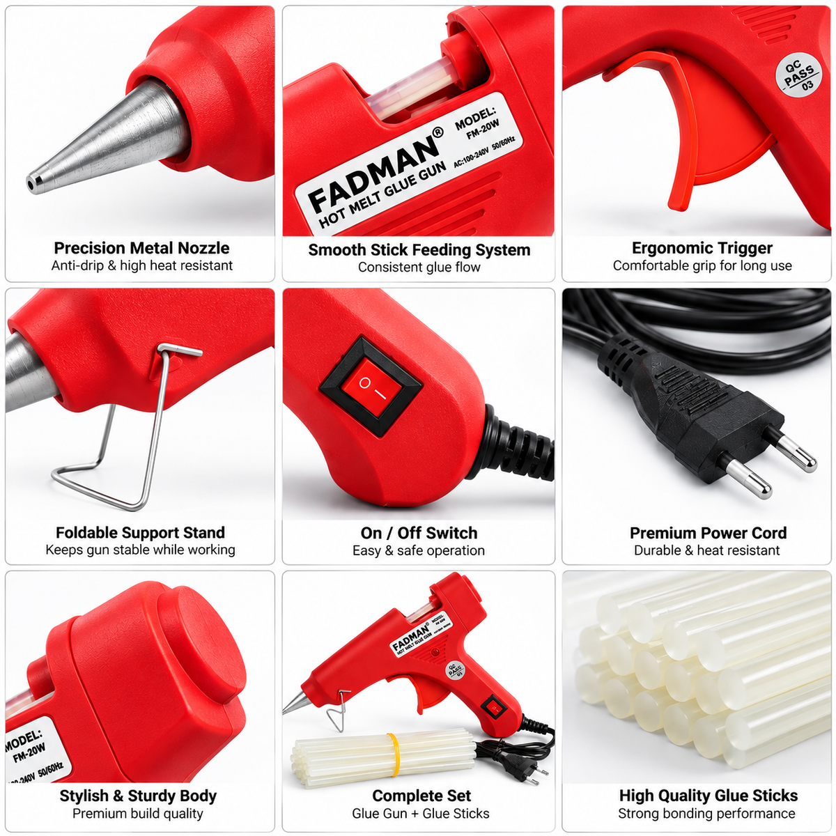 20W Hot Melt Glue Gun with 25 Pcs 7MM Glue Sticks | Mini Electric Adhesive Gun for DIY Crafts, Art, Repair & Home Projects (Red)