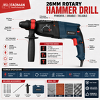 1200W 26mm Heavy Duty Rotary Hammer Drill Machine with SDS Plus Chuck, 3-Mode Drilling, Hammering & Hammer Drilling, 5 Drill Bits, Auxiliary Handle, Depth Rod & Carry Case
