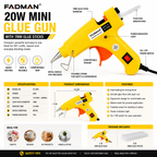 20W Hot Melt Glue Gun with 5 Pcs 7MM Glue Sticks | Mini Electric Adhesive Gun for DIY Crafts, Art, Repair & Home Projects (Yellow)